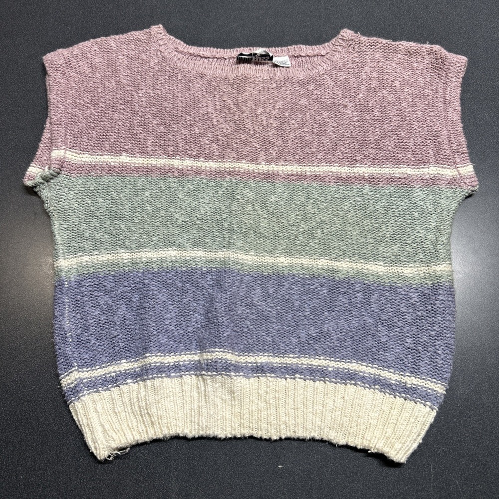 Linen Cotton Sweater Chunky Knit 80's Sz m Striped Pullover Colorblock Vintage